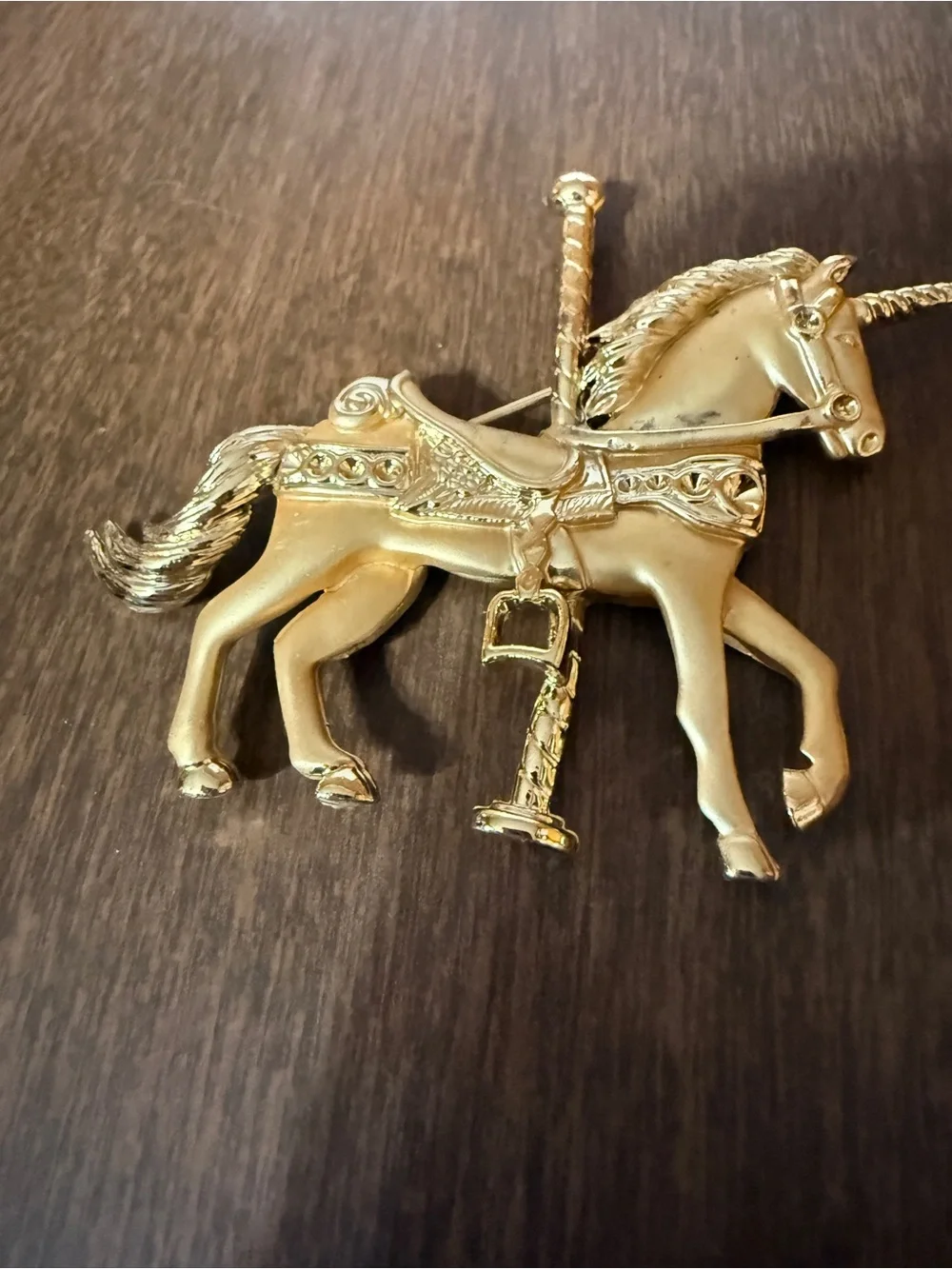 Vintage Unicorn Carousel Horse Pin Brooch Goldtone 2.5” X 3” Merry Go Round